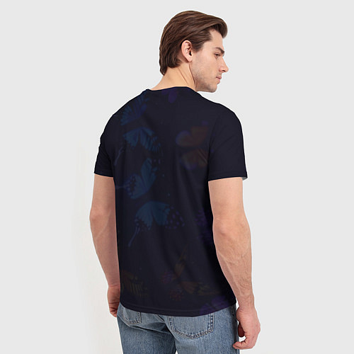 Мужская футболка Силуэт Шинобу Кочо, бабочки и цветущая глициния / 3D-принт – фото 4