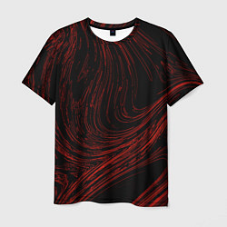 Мужская футболка Абстракция красные кривые линии на черном