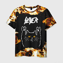 Мужская футболка Slayer рок кот и огонь