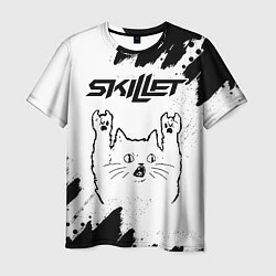 Футболка мужская Skillet рок кот на светлом фоне, цвет: 3D-принт