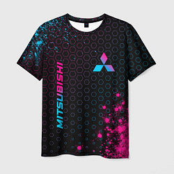 Мужская футболка Mitsubishi - neon gradient: надпись, символ