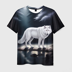 Мужская футболка Белый волк в лесу