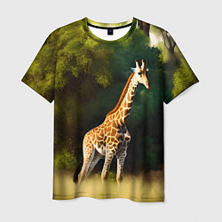 Мужская футболка Жираф на фоне деревьев