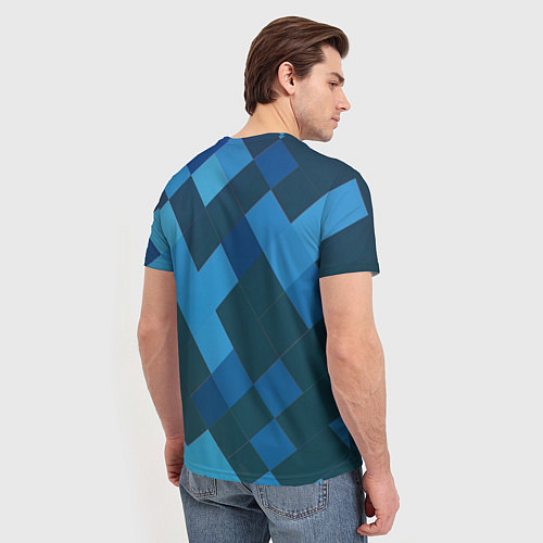 Мужская футболка Синий прямоугольный паттерн / 3D-принт – фото 4