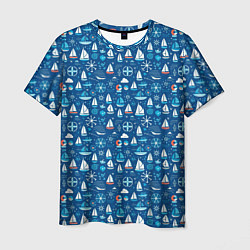 Мужская футболка Кораблики синий фон