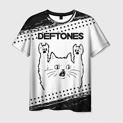 Мужская футболка Deftones рок кот на светлом фоне