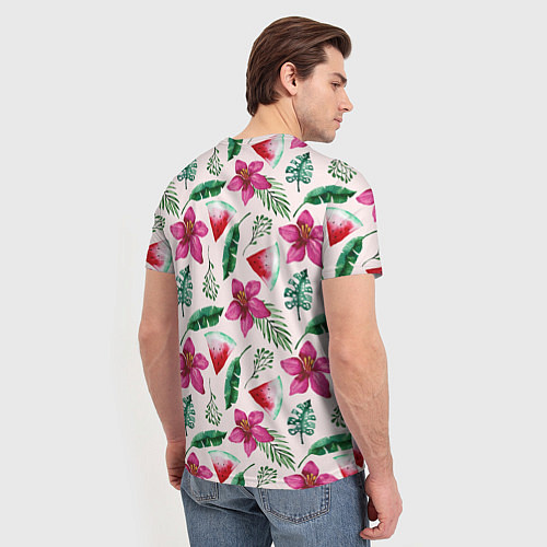 Мужская футболка Арбузы, цветы и тропические листья / 3D-принт – фото 4