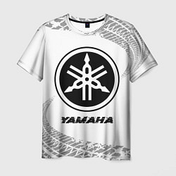 Мужская футболка Yamaha speed на светлом фоне со следами шин