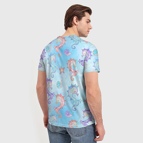 Мужская футболка Морские коньки - паттерн / 3D-принт – фото 4