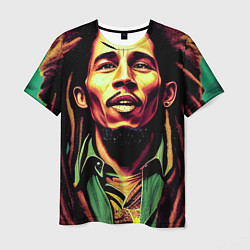 Мужская футболка Digital Art Bob Marley in the field