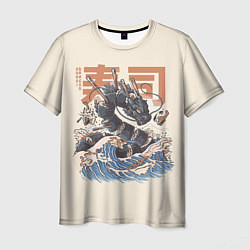 Мужская футболка Суши дракон с иероглифами в японском стиле