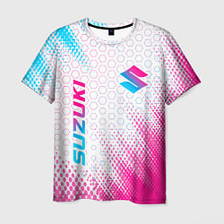 Мужская футболка Suzuki neon gradient style: надпись, символ