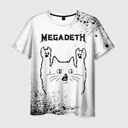 Мужская футболка Megadeth рок кот на светлом фоне