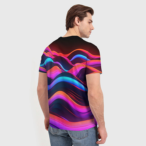 Мужская футболка Неоновые фиолетовые волны / 3D-принт – фото 4