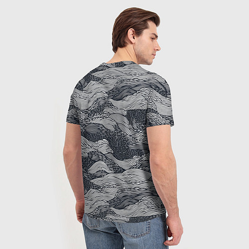 Мужская футболка Черные абстрактные волны / 3D-принт – фото 4