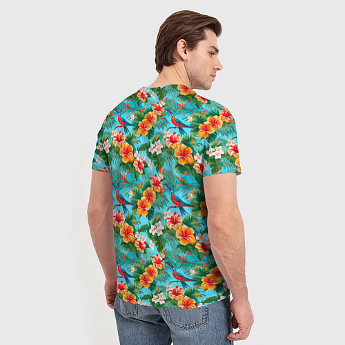 Мужская футболка Яркие гавайские цветочки / 3D-принт – фото 4