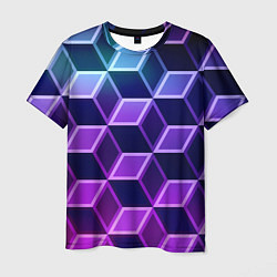 Мужская футболка Неоновые кубы иллюзия