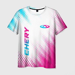 Мужская футболка Chery neon gradient style: надпись, символ