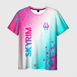 Футболка мужская Skyrim neon gradient style: надпись, символ, цвет: 3D-принт