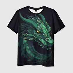 Мужская футболка Голова зелёного дракона: арт нейросети
