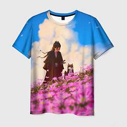Мужская футболка Девушка самурай и сиба ину