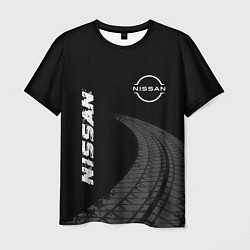 Мужская футболка Nissan speed на темном фоне со следами шин: надпис