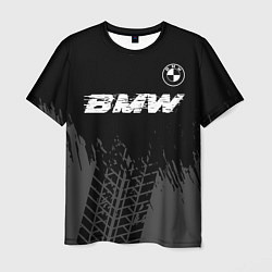 Мужская футболка BMW speed на темном фоне со следами шин: символ св