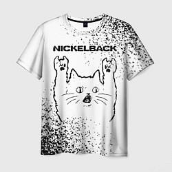 Мужская футболка Nickelback рок кот на светлом фоне