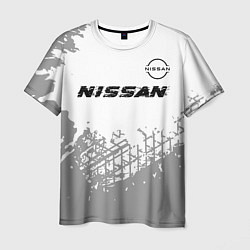 Мужская футболка Nissan speed на светлом фоне со следами шин: симво