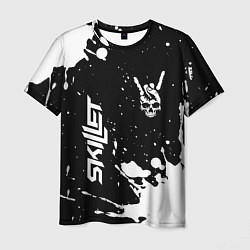 Мужская футболка Skillet и рок символ на темном фоне