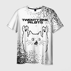 Мужская футболка Twenty One Pilots рок кот на светлом фоне
