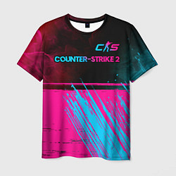 Мужская футболка Counter-Strike 2 - neon gradient: символ сверху