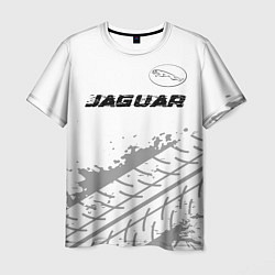 Мужская футболка Jaguar speed на светлом фоне со следами шин: симво