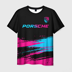 Футболка мужская Porsche - neon gradient: символ сверху, цвет: 3D-принт