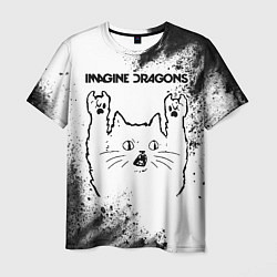 Мужская футболка Imagine Dragons рок кот на светлом фоне