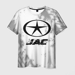 Мужская футболка JAC speed на светлом фоне со следами шин