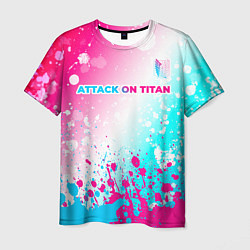 Мужская футболка Attack on Titan neon gradient style: символ сверху