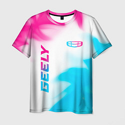 Мужская футболка Geely neon gradient style: надпись, символ