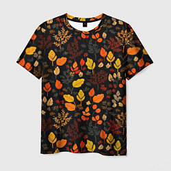 Мужская футболка Осенние листья на черном фоне