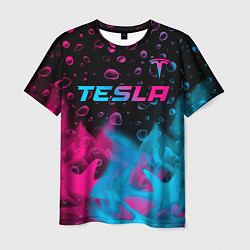 Мужская футболка Tesla - neon gradient: символ сверху