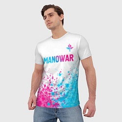 Футболка мужская Manowar neon gradient style: символ сверху, цвет: 3D-принт — фото 2