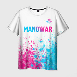 Мужская футболка Manowar neon gradient style: символ сверху