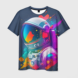 Мужская футболка Космонавт - акварельные мазки