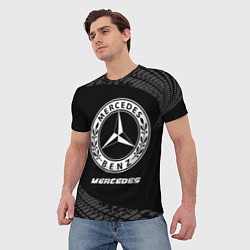 Футболка мужская Mercedes speed на темном фоне со следами шин, цвет: 3D-принт — фото 2