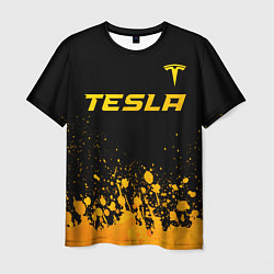 Мужская футболка Tesla - gold gradient: символ сверху