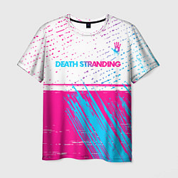 Мужская футболка Death Stranding neon gradient style: символ сверху