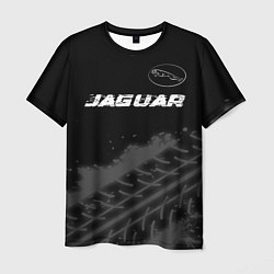 Мужская футболка Jaguar speed на темном фоне со следами шин: символ