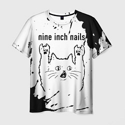 Мужская футболка Nine Inch Nails рок кот на светлом фоне