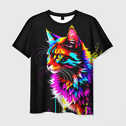 Мужская футболка Неоновый пушистик - кот