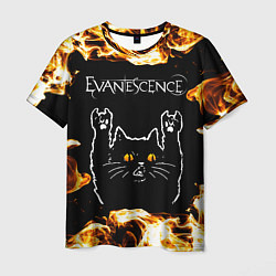 Футболка мужская Evanescence рок кот и огонь, цвет: 3D-принт